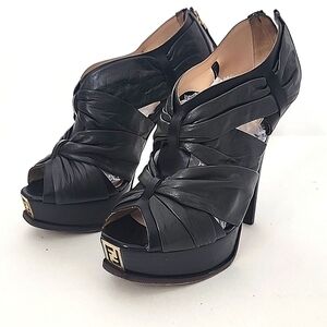 Fendi Zucca FF Logo OLIVE GREEN/BLACK Lambskin Leather Platform Bootie Sz EU 39